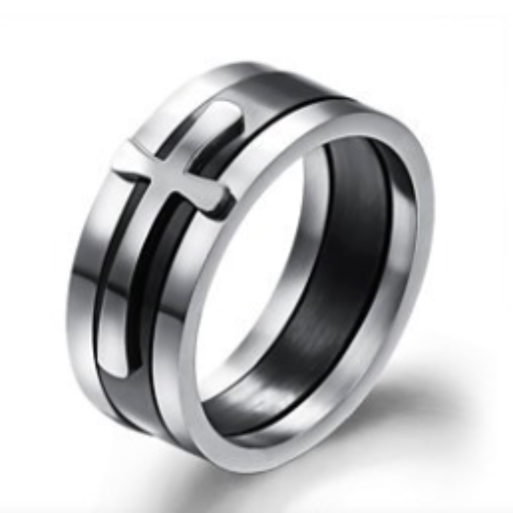 Steel 3 in 1 Silver & Black Cross Puzzle Ring